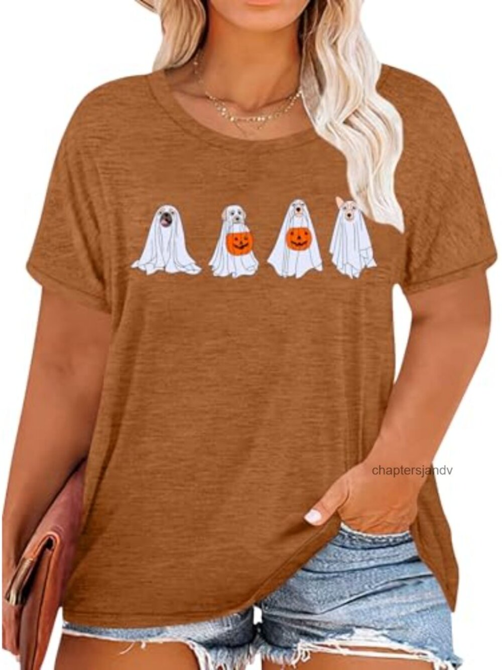 Plus Size Halloween Ghost Pumpkin Graphic Tee Women Short Sleeve Spooky Shirt